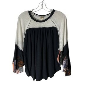 Free People Friday Fever Top Batwing Boho Festival Mixed-Media Sleeve Size Small